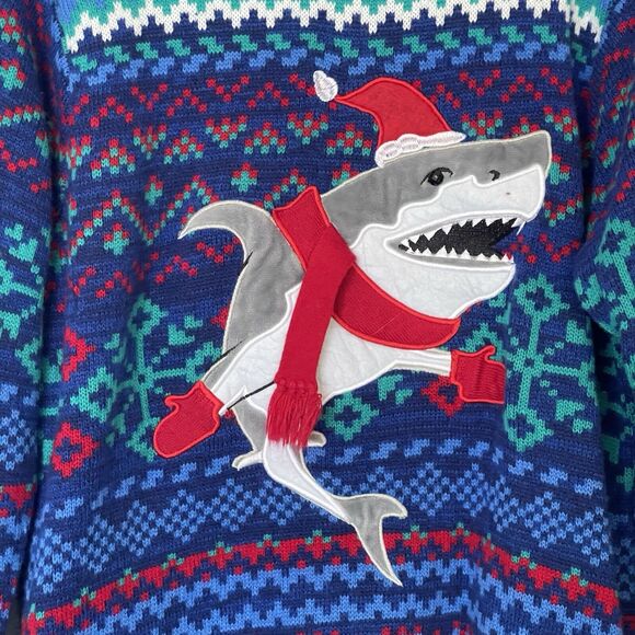 Blizzard Bay Christmas Sweater Mens Large Fair Isle Shark Ugly Sweater Party - Picture 3 of 11
